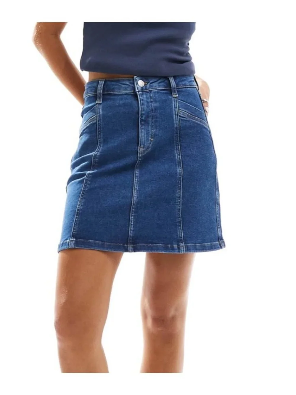 TOMMY JEANS Seam Detail Mini Skirt~Size 31~Denim Medium Wash NWT L17 10